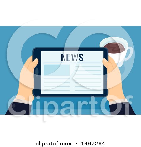 Clipart of a Pair of Hands Holding a Tablet Computer with News on the Screen - Royalty Free Vector Illustration by BNP Design Studio