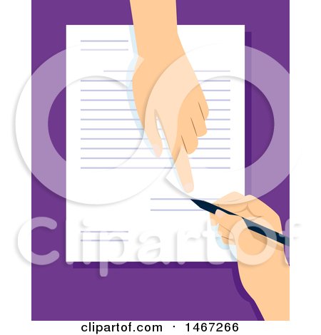 Clipart of a Hand Signing and Finger Pointing to a Line on a Document - Royalty Free Vector Illustration by BNP Design Studio