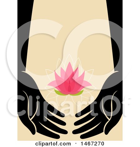 Clipart of a Pair of Silhouetted Arms Supporting a Pink Lotus Flower - Royalty Free Vector Illustration by BNP Design Studio
