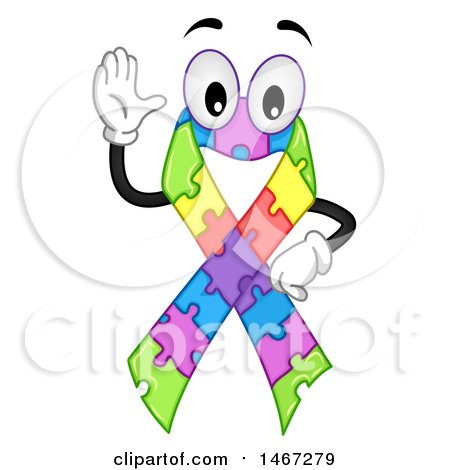 Clipart of a Colorful Puzzle Piece Autism Awareness Ribbon Waving - Royalty Free Vector Illustration by BNP Design Studio