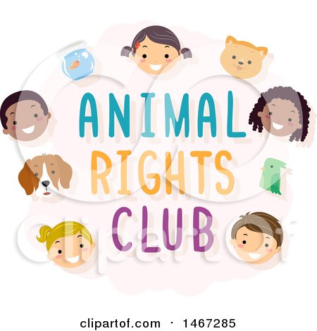 Clipart of Faces of Children and Pets Around Animal Rights Club Text - Royalty Free Vector Illustration by BNP Design Studio