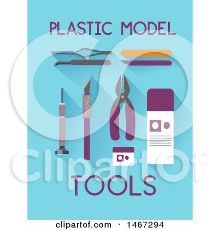 Clipart of Plastic Model Tools with Text on Blue - Royalty Free Vector Illustration by BNP Design Studio