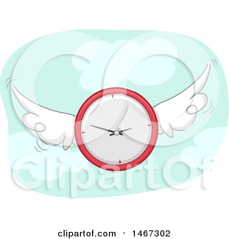Clipart of a Flying Clock - Royalty Free Vector Illustration by BNP Design Studio