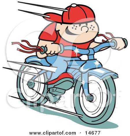 Happy Boy Riding a Brand New Blue Bike Retro Clipart Illustration by Andy Nortnik