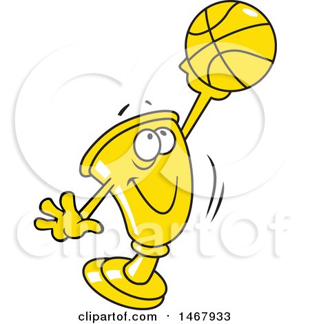 Clipart of a Golden Trophy Mascot Holding up a Basketball - Royalty Free Vector Illustration by Johnny Sajem