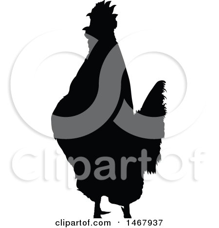 Clipart of a Black and White Cropped Silhouetted Rooster - Royalty Free Vector Illustration by dero