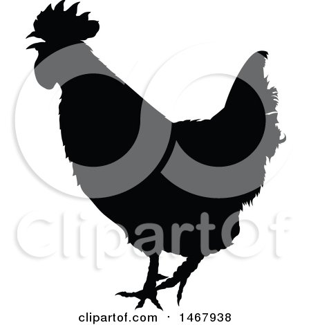 Clipart of a Black and White Silhouetted Rooster - Royalty Free Vector Illustration by dero