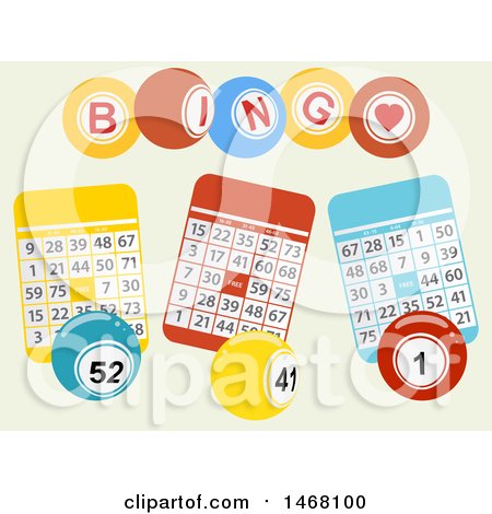 Clipart of a Bingo Card and Balls Background - Royalty Free Vector Illustration by elaineitalia