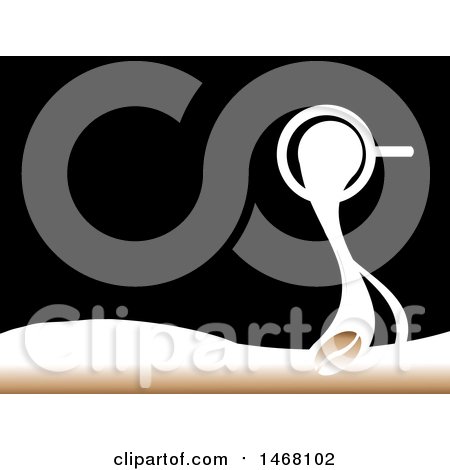 Clipart of a Cpffee Cup Spilling Liquid and a Bean over a Black Background - Royalty Free Vector Illustration by elaineitalia
