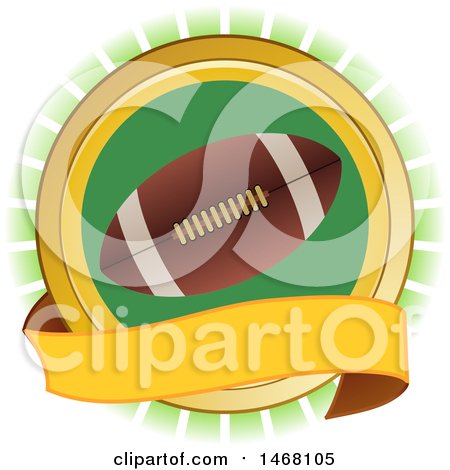 Clipart of a Football in a Round Frame with a Ribbon Banner - Royalty Free Vector Illustration by elaineitalia
