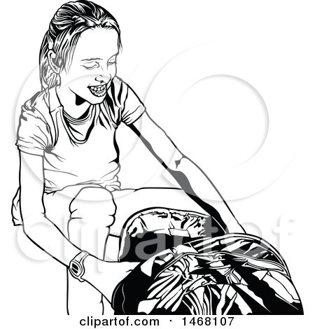 Clipart of a School Girl Putting Something in a Backpack - Royalty Free Vector Illustration by dero