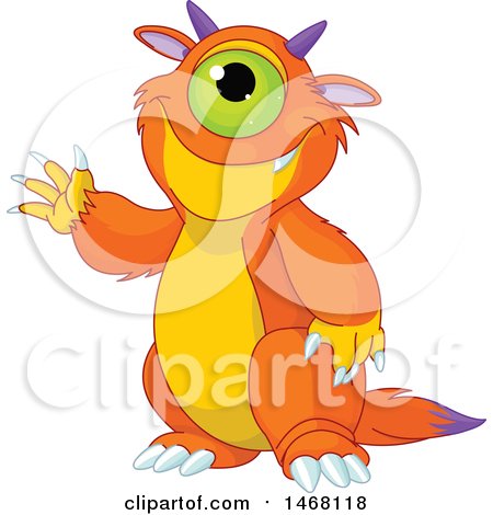 Clipart of a Cute One Eyed Monster Waving - Royalty Free Vector Illustration by Pushkin