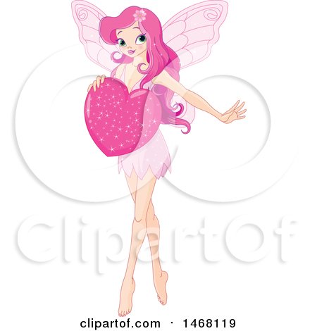 Clipart of a Pretty Pink Pixie Fairy Holding a Love Heart - Royalty Free Vector Illustration by Pushkin