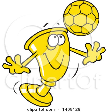 Clipart of a Golden Trophy Cup Mascot Playing Soccer - Royalty Free Vector Illustration by Johnny Sajem
