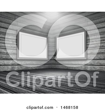 Clipart of a Light Shining down in a 3d Room Interior with Blank Picture Frames - Royalty Free Illustration by KJ Pargeter