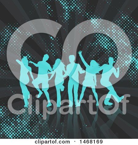 Clipart of a Silhouetted Group of Party People Dancing - Royalty Free Vector Illustration by KJ Pargeter