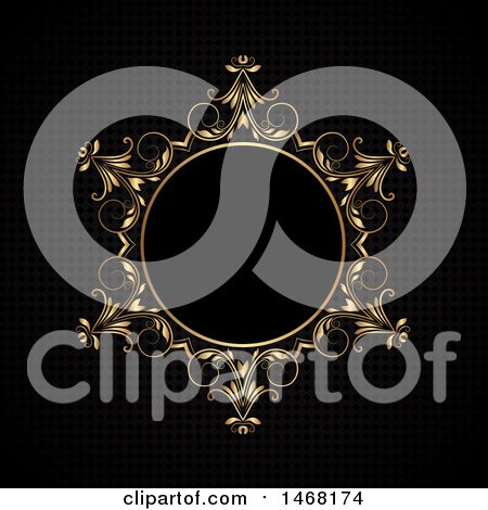 Clipart of a Golden Floral Luxurious Frame on Black - Royalty Free Vector Illustration by KJ Pargeter