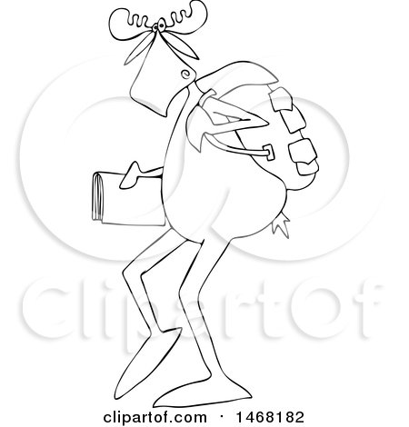 Clipart of a Black and White School Moose Walking Upright - Royalty Free Vector Illustration by djart
