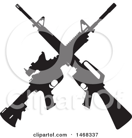 Clipart of a Silhouetted Crossed Rifle Design - Royalty Free Vector Illustration by BestVector