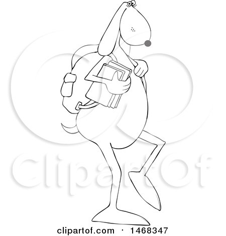 Clipart of a Black and White Dog School Student Walking Upright - Royalty Free Vector Illustration by djart