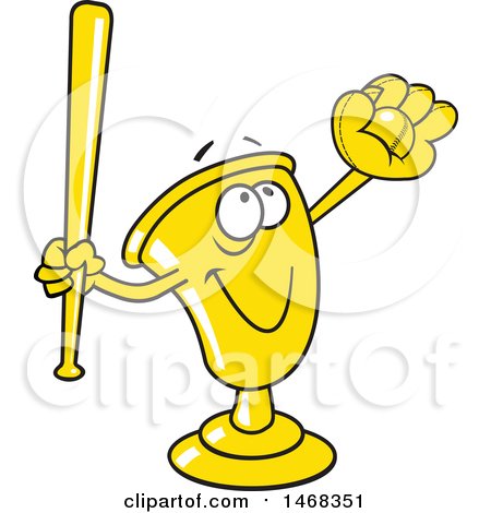 Clipart of a Golden Trophy Mascot Playing Baseball - Royalty Free Vector Illustration by Johnny Sajem