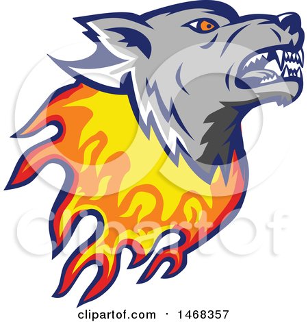 Clipart of a Flaming Wolf Mascot Head - Royalty Free Vector Illustration by patrimonio