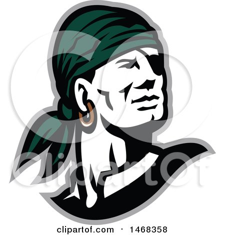 Clipart of a Retro Male Pirate Wearing a Headscarf, Facing Slightly to the Right - Royalty Free Vector Illustration by patrimonio