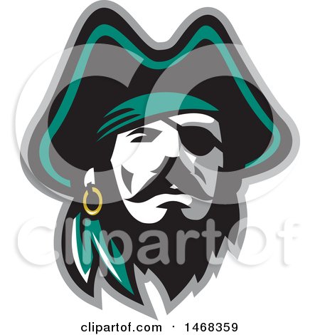 Clipart of a Retro Male Pirate Captain in a Tricorn Hat, with an Eye Patch - Royalty Free Vector Illustration by patrimonio