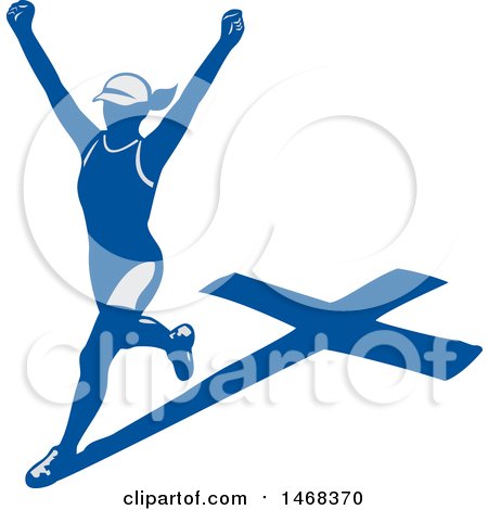 Clipart of a Female Marathon Runner with a Shadow Cross - Royalty Free Vector Illustration by patrimonio