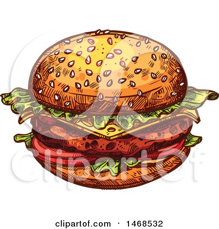 Clipart of a Sketched Cheeseburger - Royalty Free Vector Illustration by Vector Tradition SM