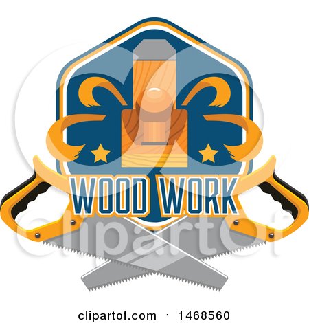 Clipart of a Carpenter Plane and Saw Design with Text - Royalty Free Vector Illustration by Vector Tradition SM