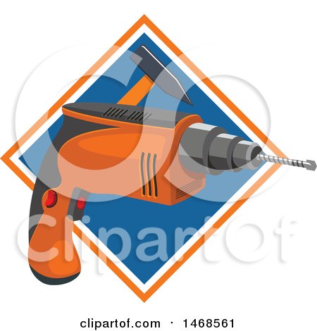 Clipart of a Power Drill and Hammer over a Diamond - Royalty Free Vector Illustration by Vector Tradition SM