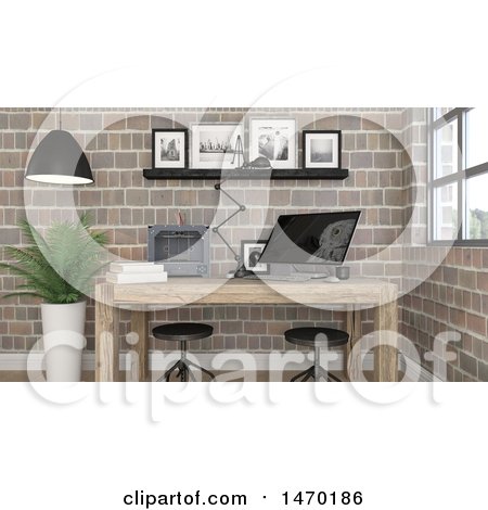 Clipart of a 3d Home Office Interior - Royalty Free Illustration by KJ Pargeter