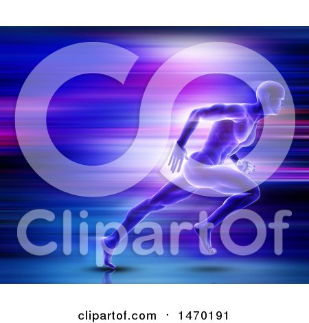 Clipart of a 3d Man Sprinting with Streaks - Royalty Free Illustration by KJ Pargeter