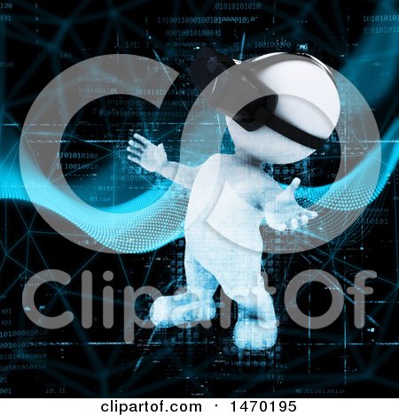 Clipart of a 3d White Man Wearing a Virtual Reality Headset, on a Techno Background - Royalty Free Illustration by KJ Pargeter
