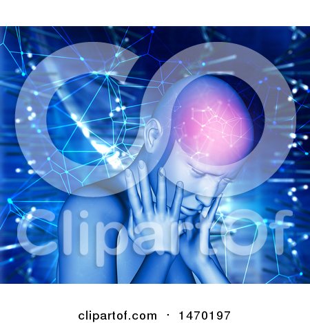 Clipart of a 3d Woman with Connections Visible in Her Brain, over a Network Background - Royalty Free Illustration by KJ Pargeter
