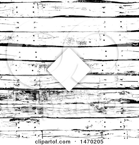 Clipart of a Diamond Frame on a Black and White Grungy Wood Panel Background - Royalty Free Vector Illustration by KJ Pargeter