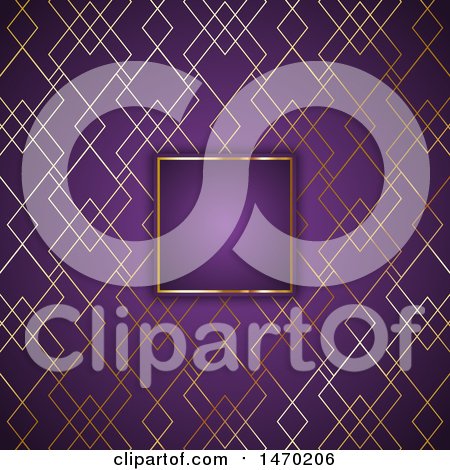 Clipart of a Blank Frame on a Gold Pattern and Purple Background - Royalty Free Vector Illustration by KJ Pargeter
