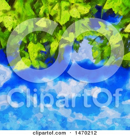 Clipart of a Watercolor Painted Leaves and Sky Background - Royalty Free Vector Illustration by KJ Pargeter