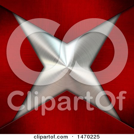 Clipart of a Brushed Metal Star and Red Corners - Royalty Free Illustration by KJ Pargeter
