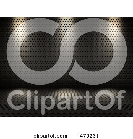 Clipart of a 3d Perforated Wall and Floor with Lights - Royalty Free Illustration by KJ Pargeter