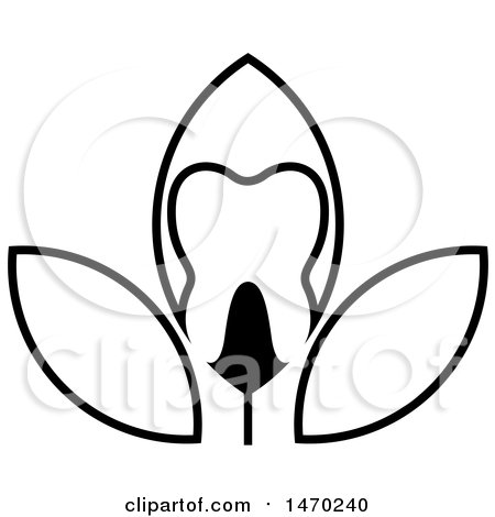 Clipart of a Black and White Leaf Tooth Design - Royalty Free Vector Illustration by Lal Perera