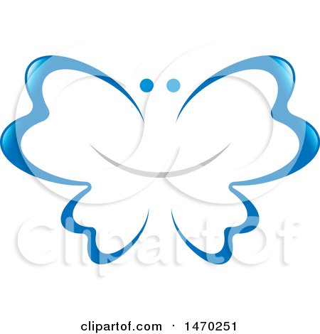 Clipart of a Blue Tooth Shape Winged Butterfly with a Smiley Face - Royalty Free Vector Illustration by Lal Perera