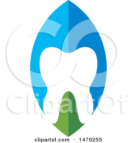Clipart of a Green and Blue Leaf and Tooth Design - Royalty Free Vector Illustration by Lal Perera