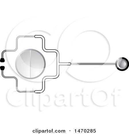Clipart of a Stethoscope Forming a Cross Around a Pill - Royalty Free Vector Illustration by Lal Perera