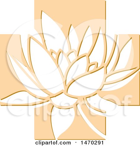 Clipart of a Water Lily Lotus Flower in an Orange Cross - Royalty Free Vector Illustration by Lal Perera