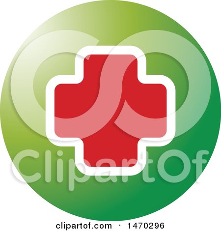 Clipart of a Red and White Cross in a Green Circle - Royalty Free Vector Illustration by Lal Perera