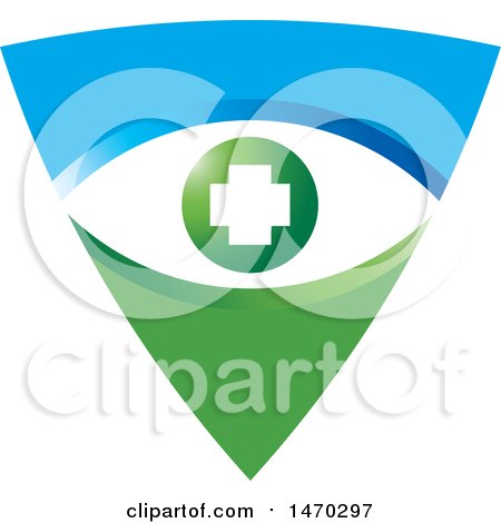 Clipart of a Blue and Green Shield with a Medical Cross in an Eye - Royalty Free Vector Illustration by Lal Perera