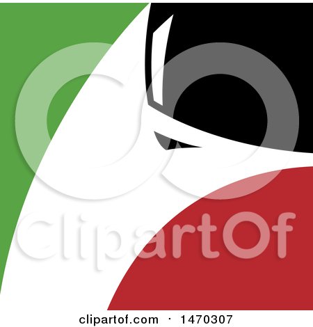 Clipart of a White Silhouetted Fox Head in a Black Green and Red Square - Royalty Free Vector Illustration by Lal Perera