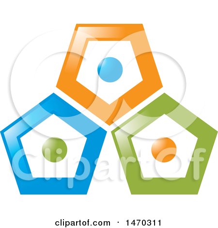 Clipart of a Design of Three Orange Green and Blue Pentagons - Royalty Free Vector Illustration by Lal Perera